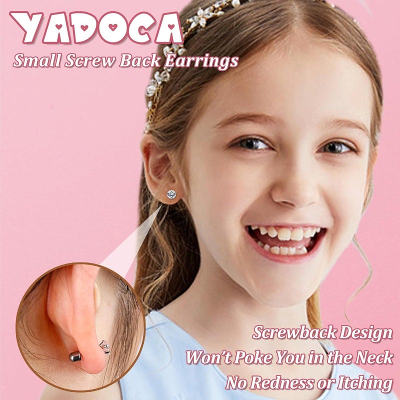 Yadoca 24Pairs Hypoallergenic Earrings for Girls Women - 𝑺𝒖𝒓𝒈𝒊𝒄𝒂𝒍 𝑺𝒕𝒆𝒆𝒍 Screw Back Earring Cute Kids Baby Toddler Earrings 4mm Tiny Screwback Flat Back Stud Earring Set Age: Over 3 Years Old - Image 4